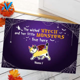 The Wicked Witch And Her Little Monsters Cat Live Here Halloween Personalized Doormat