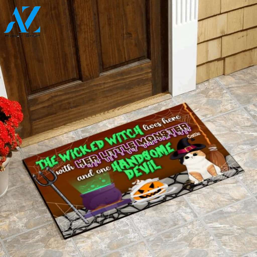 The Wicked Witch Lives Here Halloween Style - Personalized Doormat