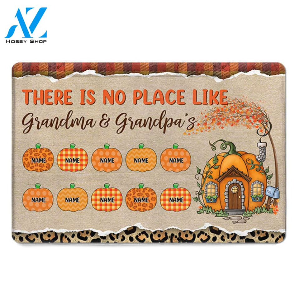 There Is No Place Like Grandma and Grandpa's House Autumn Pumpkin Personalized Doormat For Grandparents, HN98, TRNA