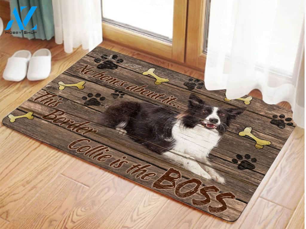 This Border Collie Is The Boss Doormat Indoor And Outdoor Mat Entrance Rug Sweet Home Decor Housewarming Gift Gift For Friend Family Stem Feminist