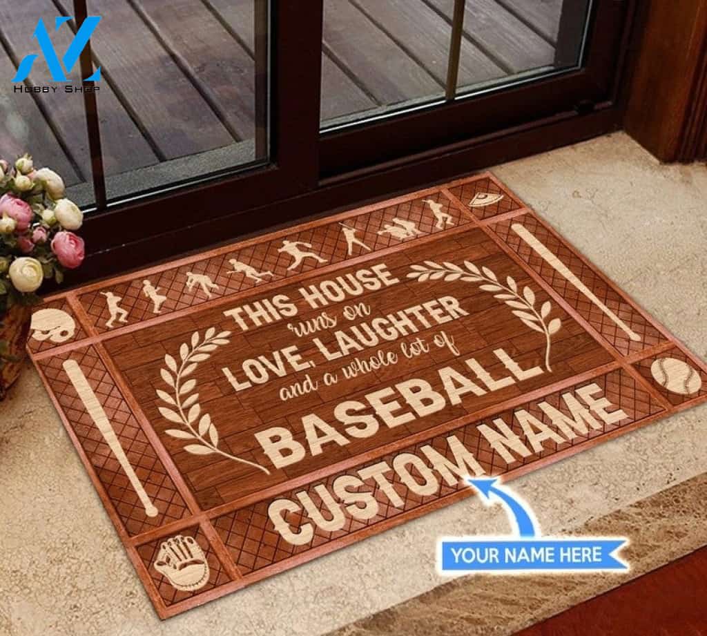 This Is House Runs On Baseball Funny Personalized Doormat Gift For Baseball Lovers Birthday Gift Home Decor Warm House Gift Welcome Mat