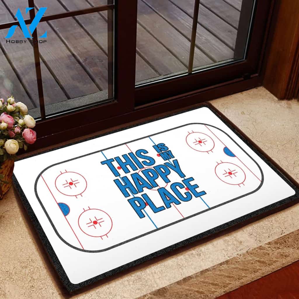 This Is My Happy Place - Amazing Hockey Doormat Welcome Mat House Warming Gift Home Decor Funny Doormat Gift Idea
