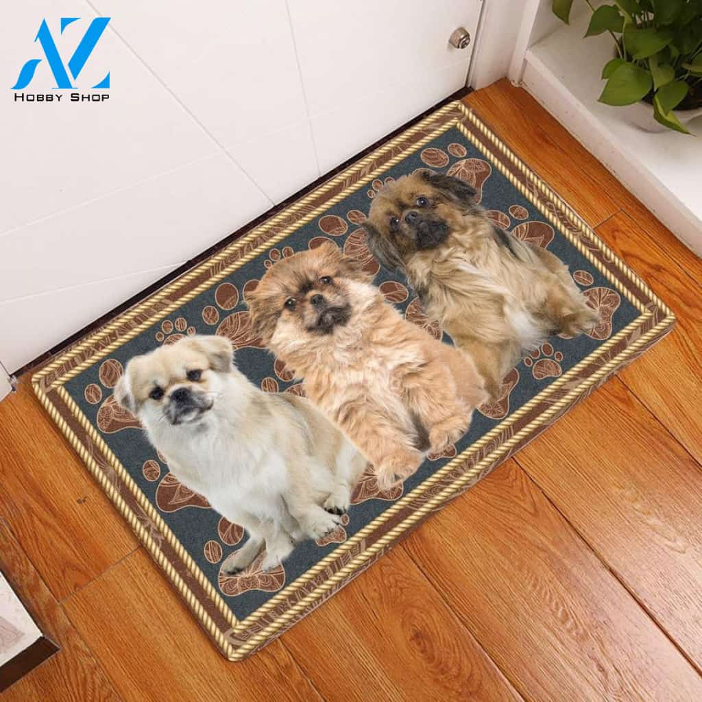 Tibetan Spaniel Flower Paw Doormat