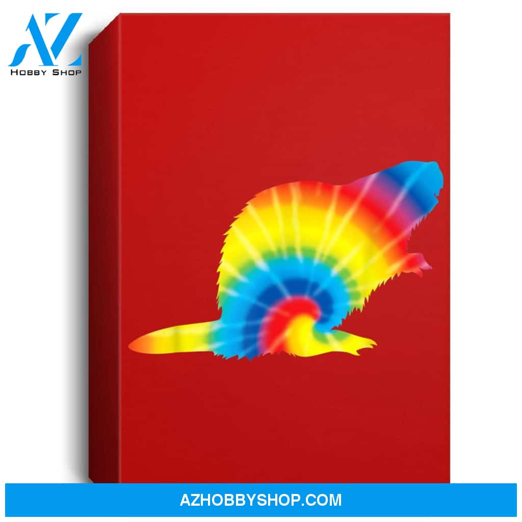 Tie Dye Beaver Rainbow Print Rodent Kit Hippie Peace Gift Portrait Canvas