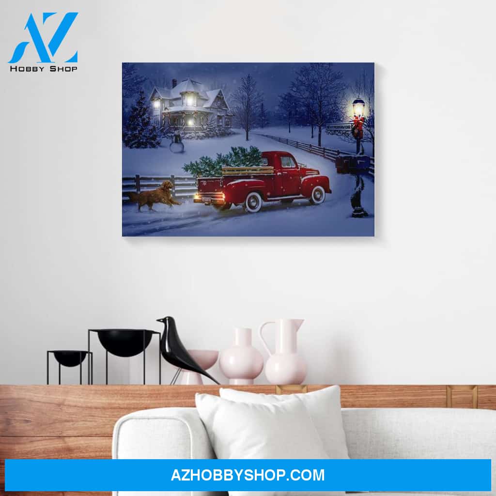 Time To Be Home Christmas Dog Canvas Wall Art