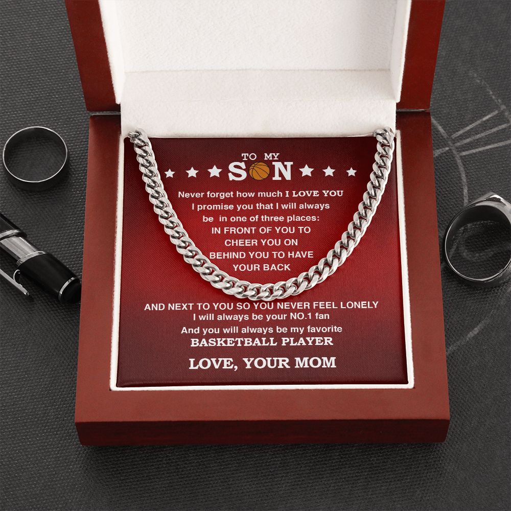 To My Basketball Son, Biggest Fan, From Mom, Cuban Link Chain