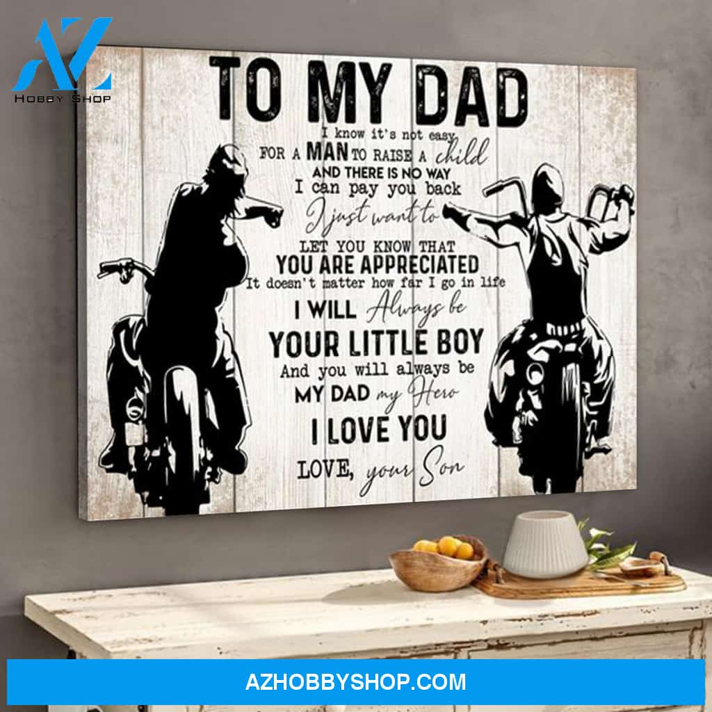 To My Dad From Son Biker Dad Motorcycles Lover Canvas Wall Art, Wall Decor Visual Art Gift Dad