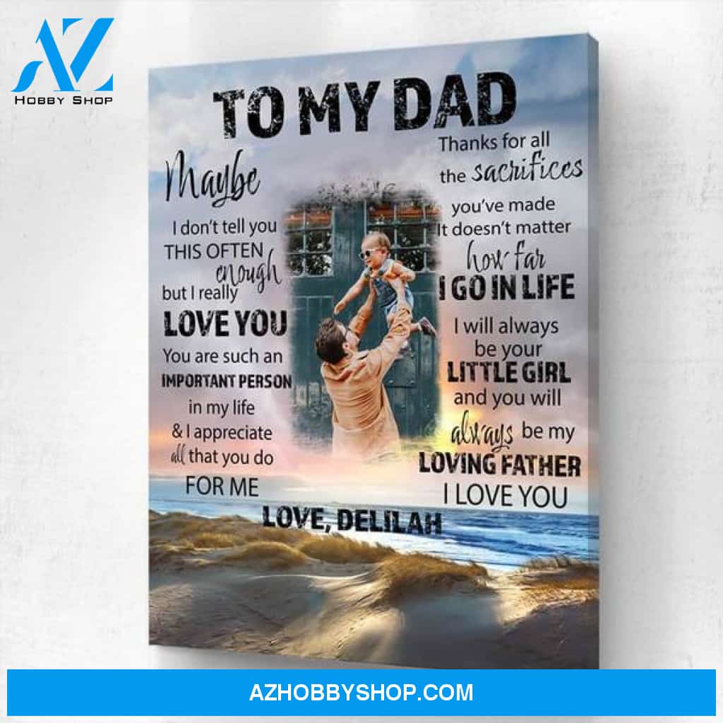 To My Dad Personalized Photo Memorial Canvas, Canvas Wall Art Gift for Remembrance