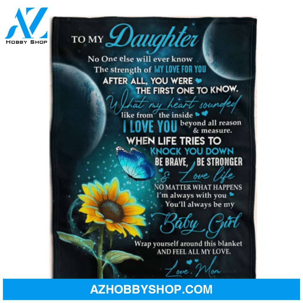 To My Daughter Sunflower Blue Butterfly Mom Fleece Blanket