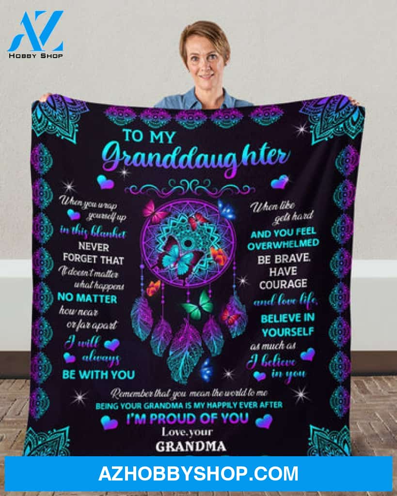 To My Granddaughter Mandala Dream Catcher Butterfly Blanket Gift For Granddaughter From Grandma