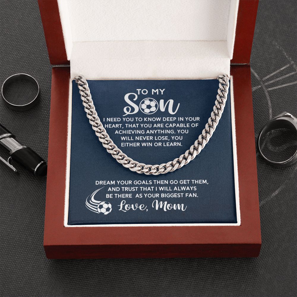 To My Soccer Son - Biggest Fan, From Mom, Cuban Link Chain
