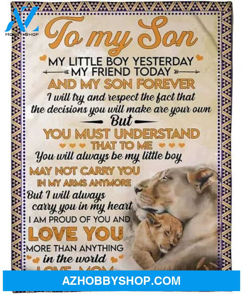 To My Son I Love You Quote Lion Fleece Blanket Gift From Mom For Son Home Decor Bedding Couch Sofa Soft And Comfy Cozy