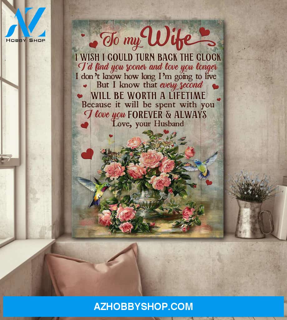 To my wife - Vintage Rose flower vase - I love you forever and always - Couple Portrait Canvas Prints, Wall Art