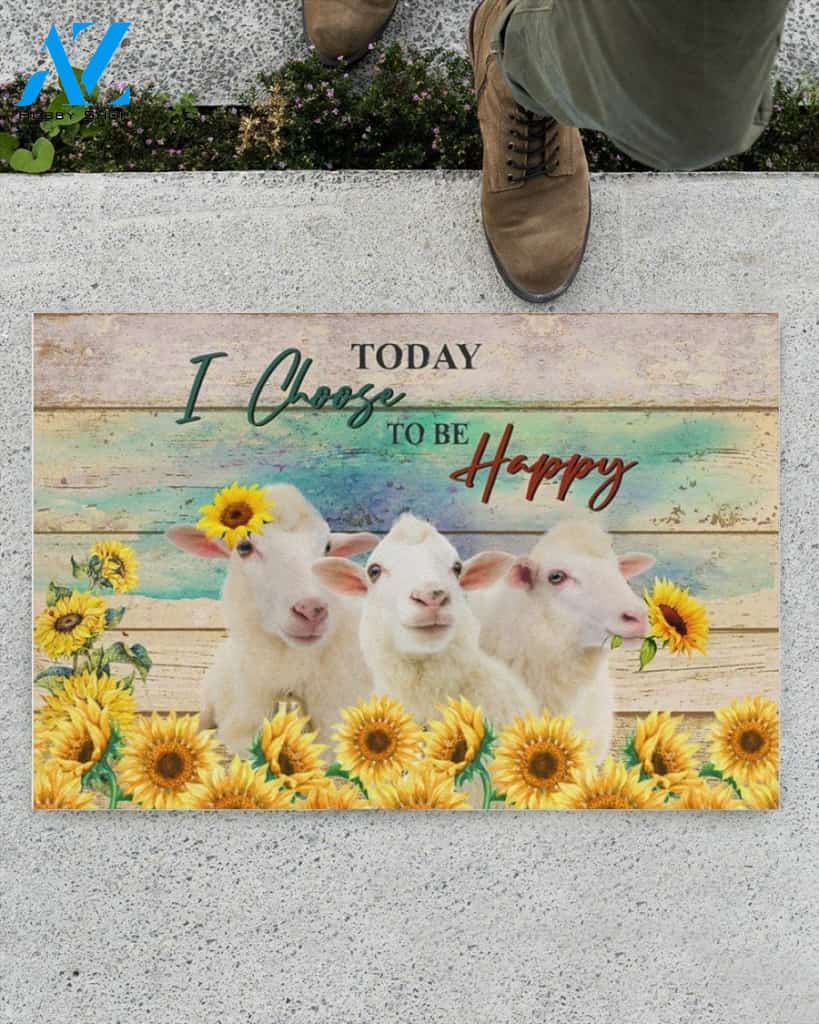 Today I Choose To Be Happy Sheep And Sunflower Doormat Welcome Mat Housewarming Gift Home Decor Farmhouse Funny Doormat Gift For Friend Birthday Gift