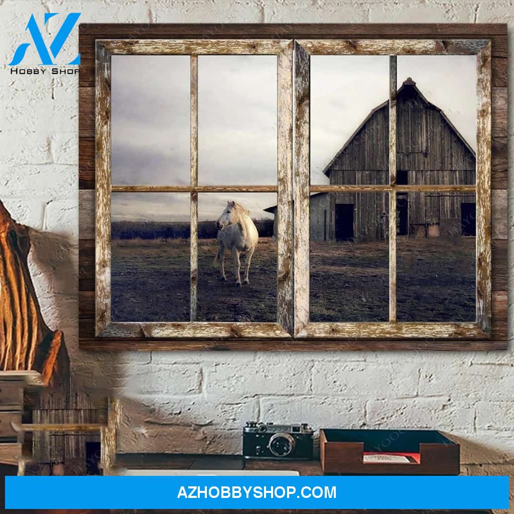 Top Beautiful Old Horse Barn And Horse Canvas And Poster, Wall Decor Visual Art