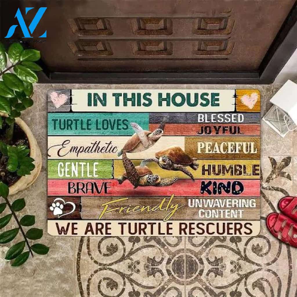 Turtle Doormat In This House We Are Turtle Rescuers Indoor Outdoor Front Door Mat Porch Mat,
