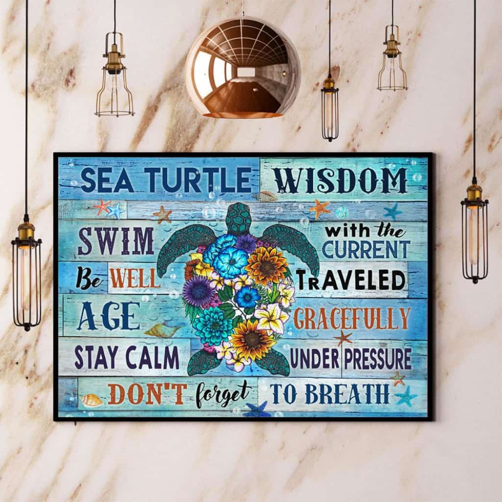 Turtle Flower Sea Turtle Wisdom Don'T Forget To Beach Paper Poster No Frame Matte Canvas Wall Decor