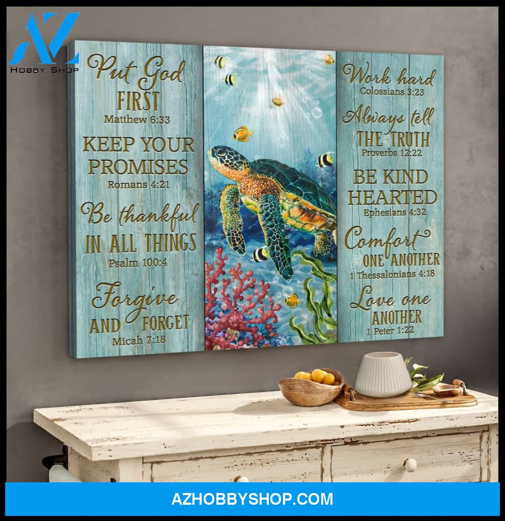 Turtle Put God First Canvas Wall Art