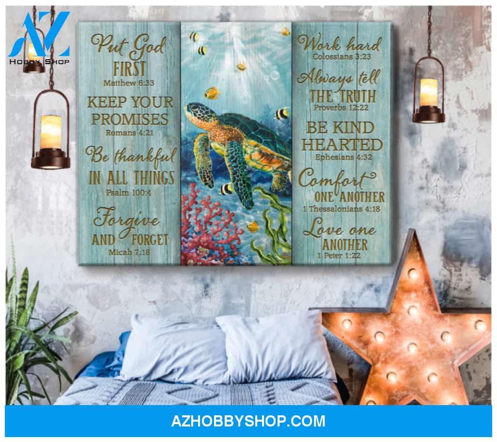 Ohcanvas Turtle Put God First Canvas Wall Art Decor