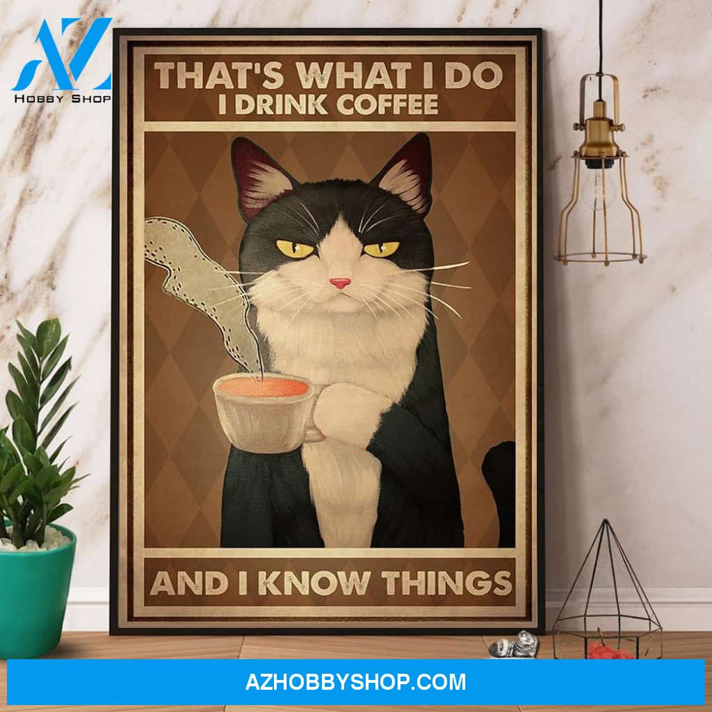 Tuxedo Cat Drink Coffee And Know Things Canvas And Poster, Wall Decor Visual Art