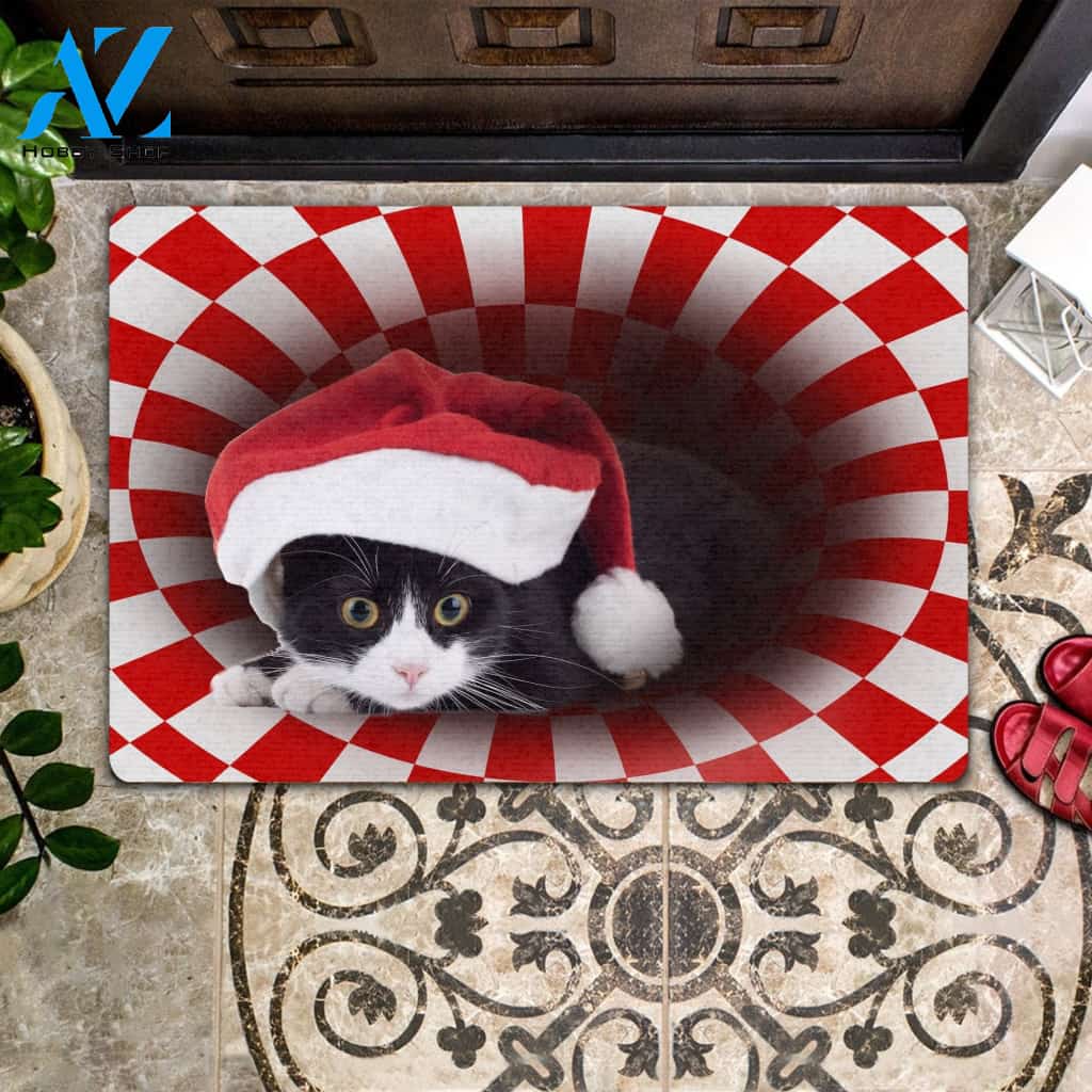 Tuxedo Christmas - Cat Doormat | Welcome Mat | House Warming Gift | Christmas Gift Decor