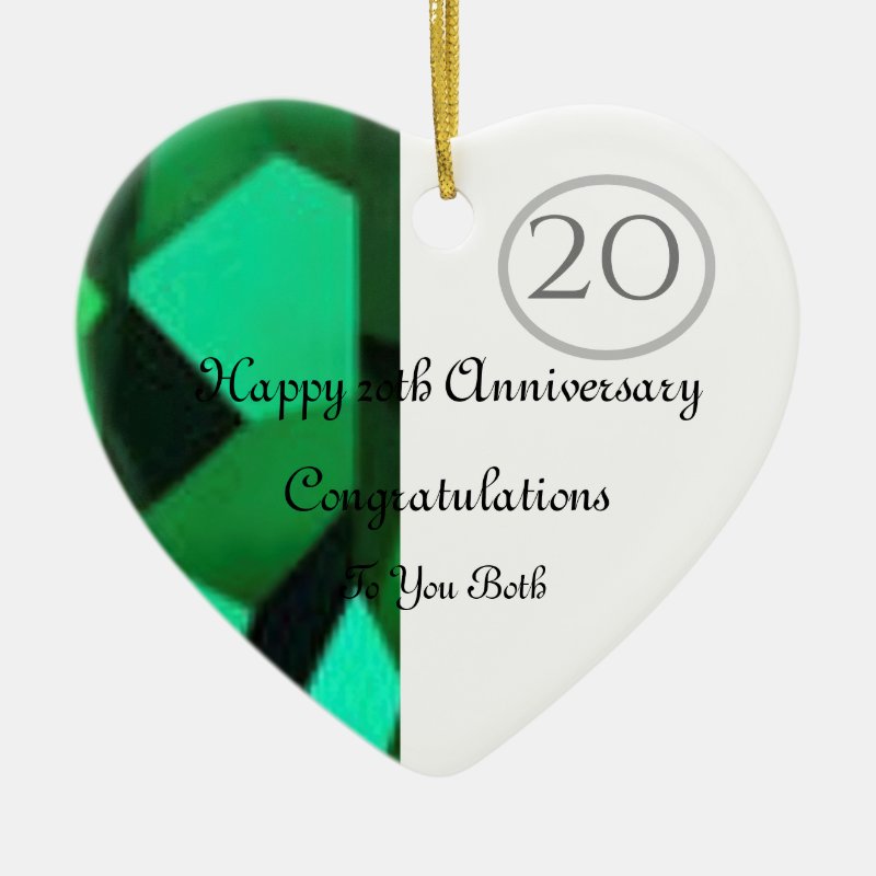 Twentieth Wedding Anniversary Emerald Heart Ceramic Ornament