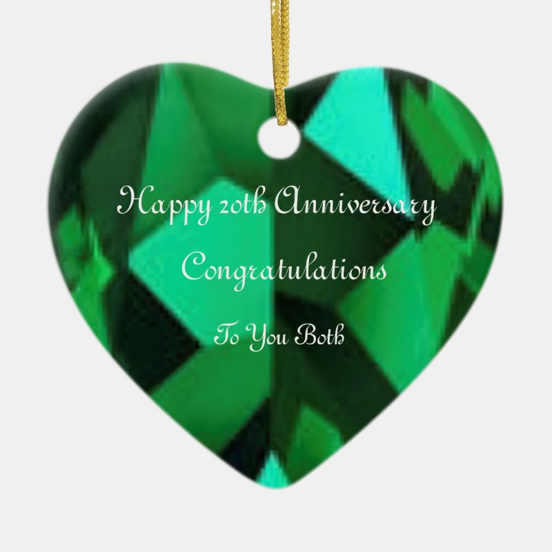 Twentieth Wedding Anniversary Emerald Heart Ceramic Ornament