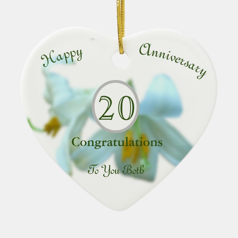 Twentieth Wedding Anniversary Keepsake Heart Ceramic Ornament