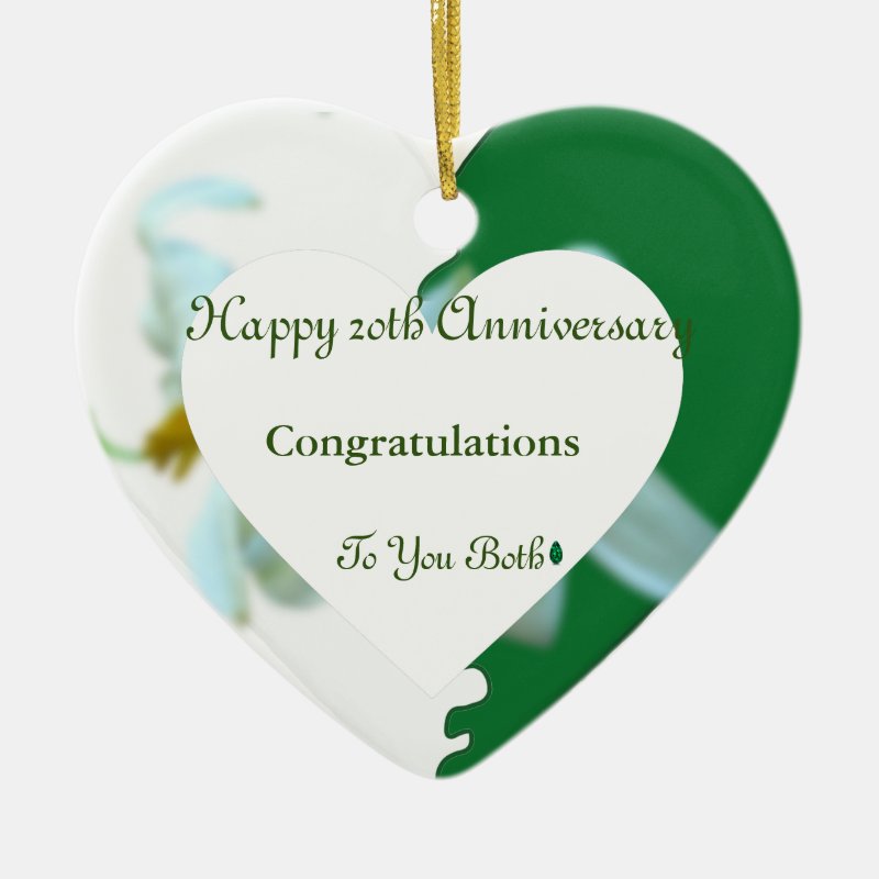 Twentieth Wedding Anniversary Keepsake Heart Ceramic Ornament
