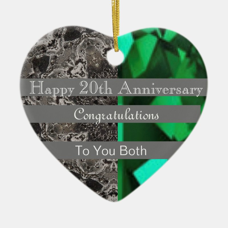 Twentieth Wedding Anniversary Platinum Heart Ceramic Ornament
