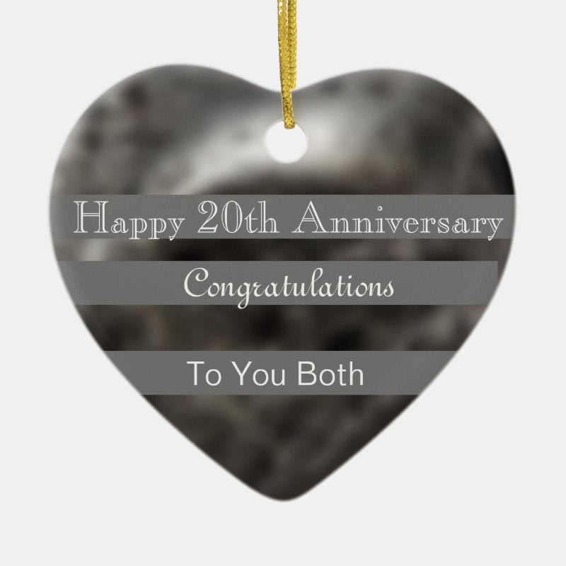 Twentieth Wedding Anniversary Platinum Heart Ceramic Ornament