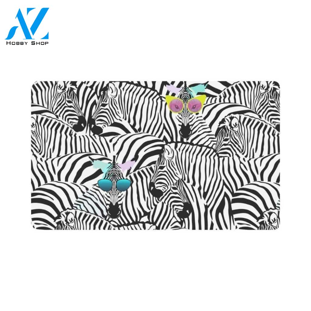 Two Funny Zebra in Sunglasses Animal Art Doormat Welcome Mat House Warming Gift Home Decor Funny Doormat Gift Idea