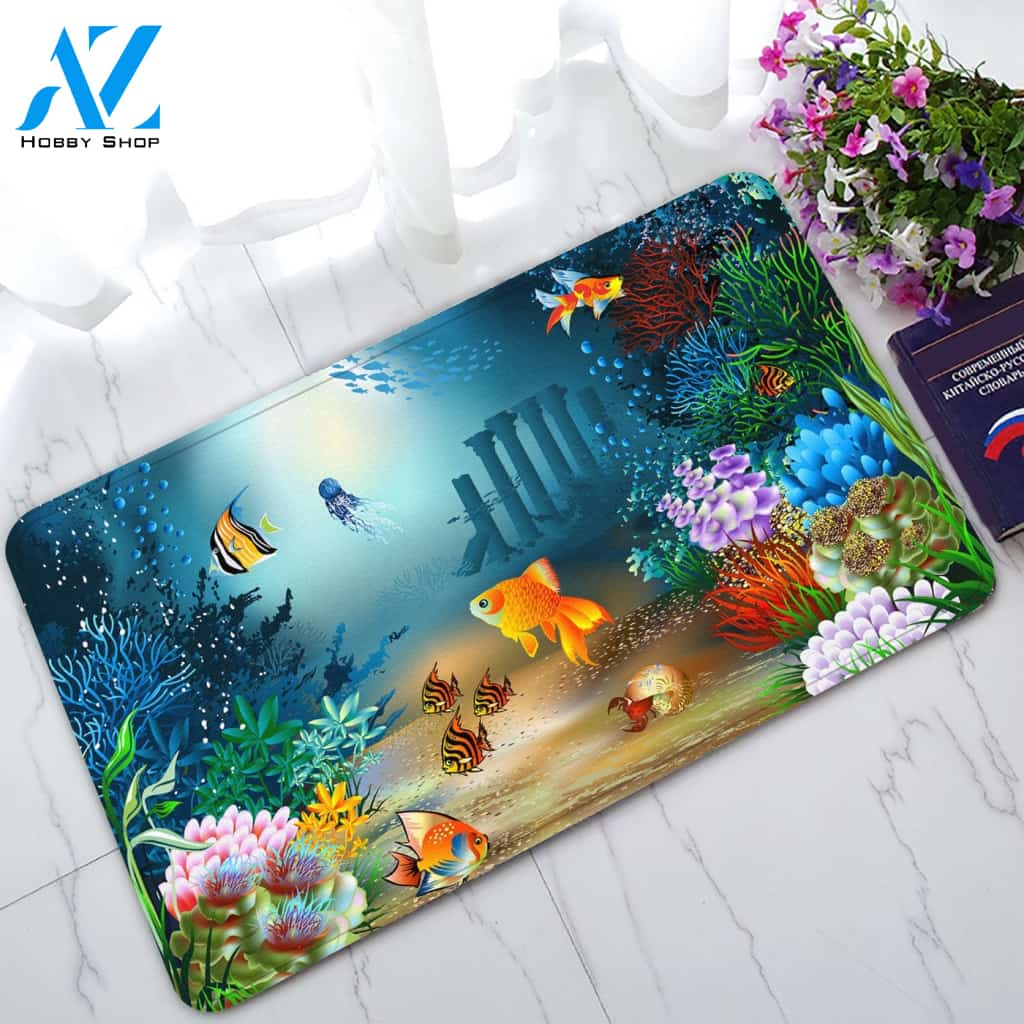 Underwater Wold Deep Ocean Tropical Sea Animal Fishes Coral Doormat Welcome Mat House Warming Gift Home Decor Funny Doormat Gift Idea