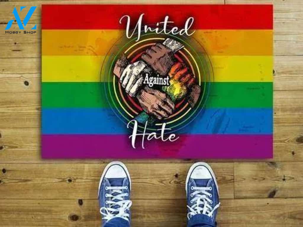 United Against Hate LGBT Pride Black Pride Equality Right Easy Clean Welcome DoorMat | Felt And Rubber |