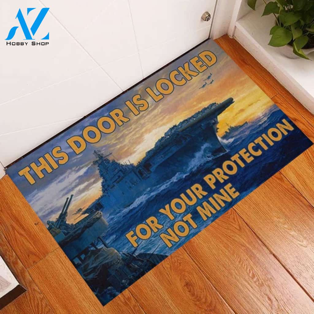 Veteran Navy - This Door Locked For Your Protection Not Mine Doormat Welcome Mat House Warming Gift Home Decor Funny Doormat Gift Idea