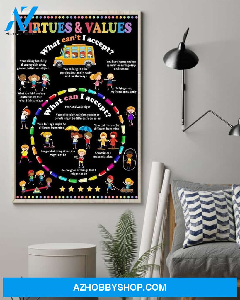 Teacher Classroom Canvas Virtures & Values, Student Wall Art Back to School Gift for Teacher