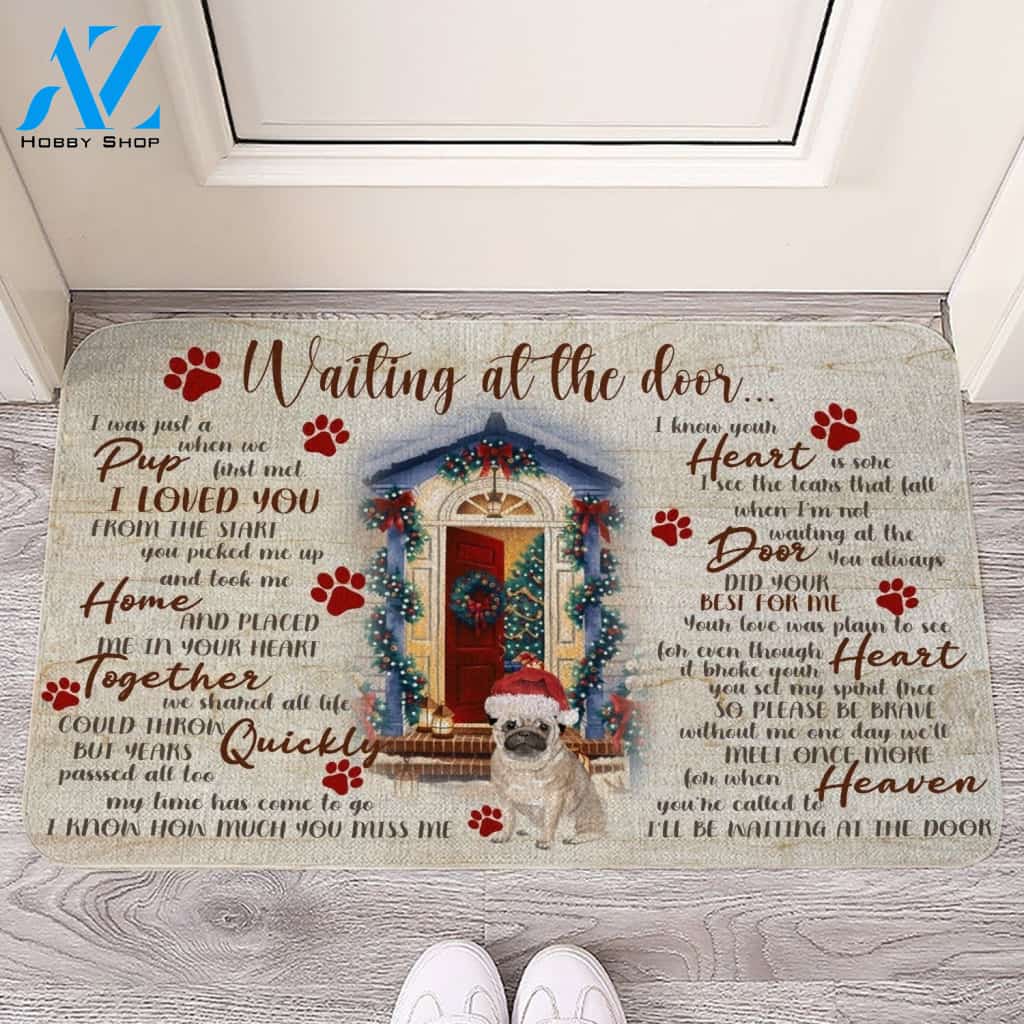 Waiting At The Door Christmas - Pug Doormat - Welcome Mat - Home Deco