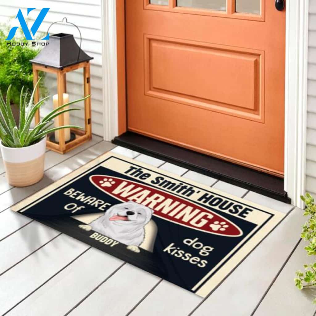 Warning Beware Of Dog Kisses - Personalized Doormat