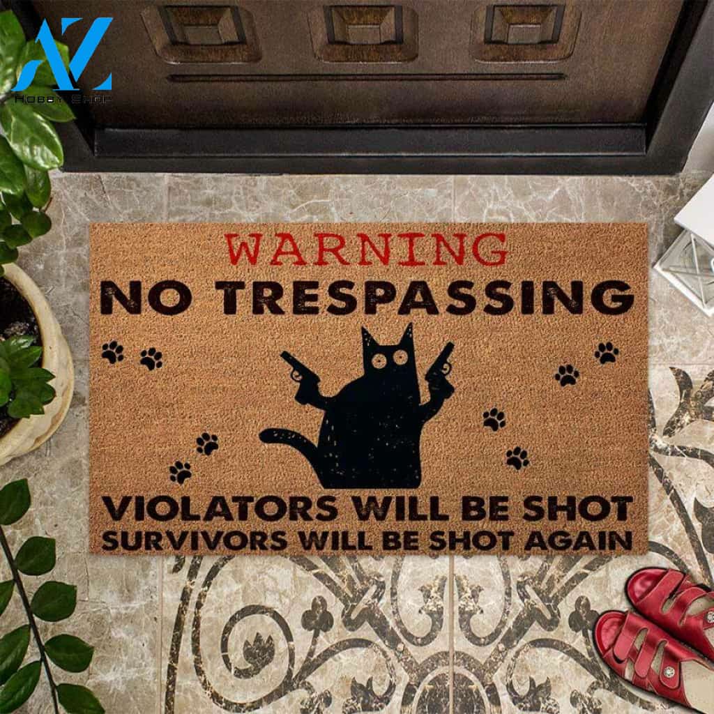 Warning – Cat Easy Clean Welcome DoorMat | Felt And Rubber | 40x60 cm | 45x75 cm | 60x90 cm | Colorful | DO1249
