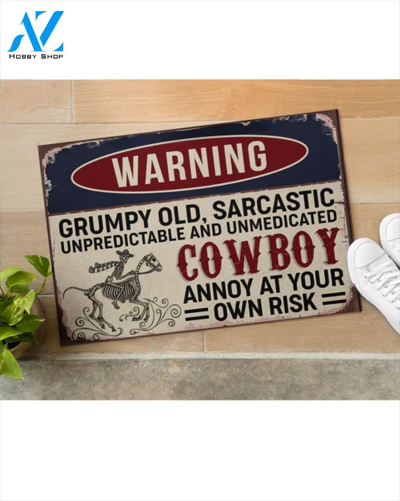 Warning Cowboy Annoy At Your Own Risk Indoor And Outdoor Doormat Welcome Mat Housewarming Gift Home Decor Funny Doormat Gift Idea