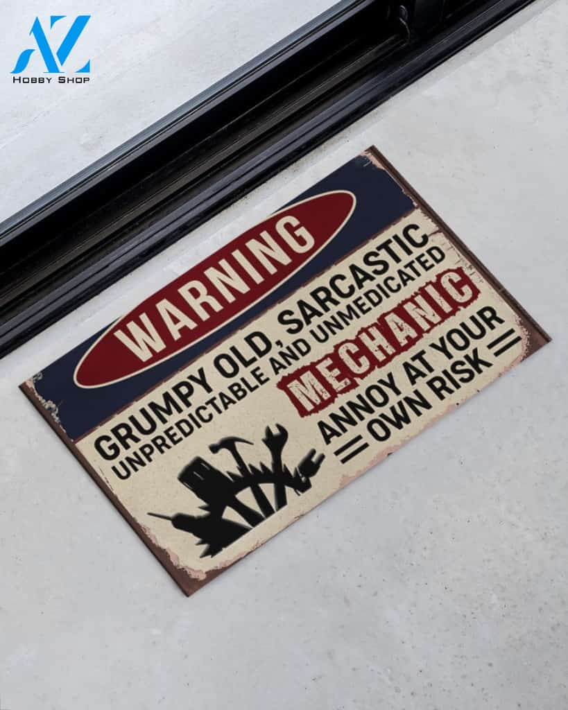 Warning Mechanic Annoy At Your Own Risk Indoor And Outdoor Doormat Welcome Mat Housewarming Gift Home Decor Funny Doormat Gift Idea