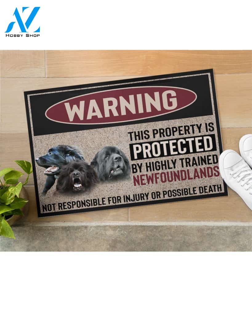 Warning - Newfoundland Doormat This Property Is Protected Indoor And Outdoor Doormat Warm House Gift Welcome Mat Gift For Newfoundland Dog Lovers