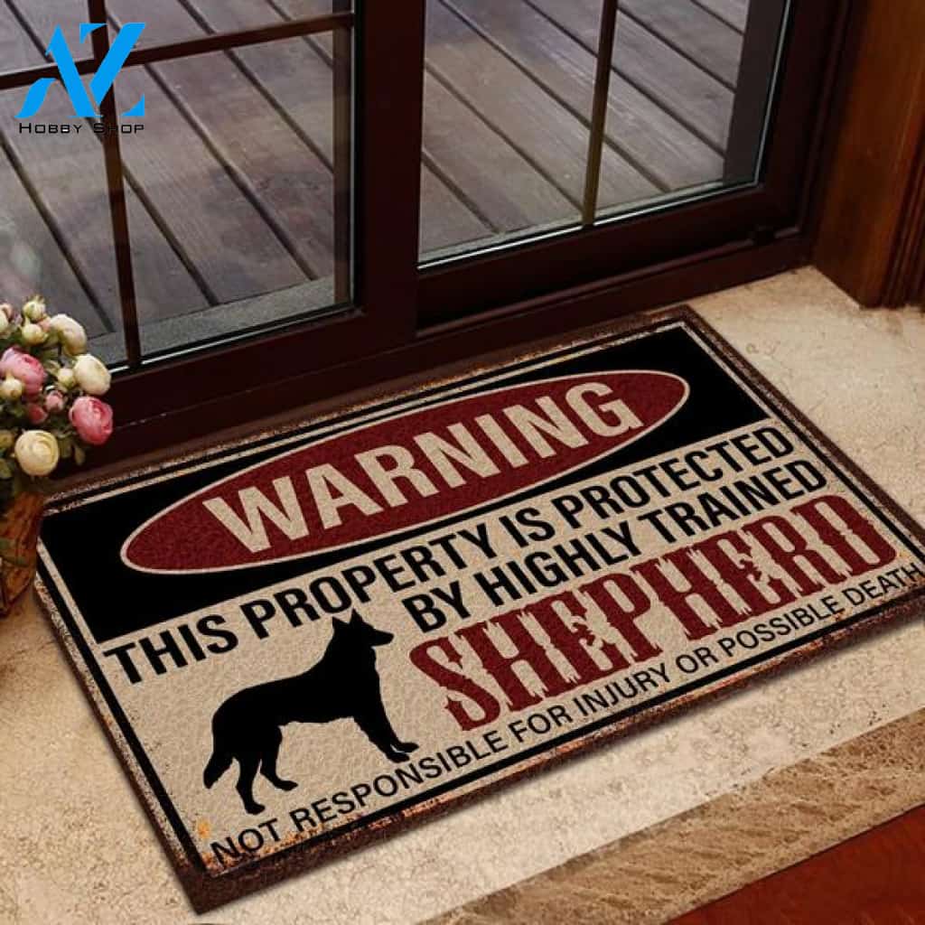 Warning This Property Is Protected By Highly Trained German Shepherd Doormat