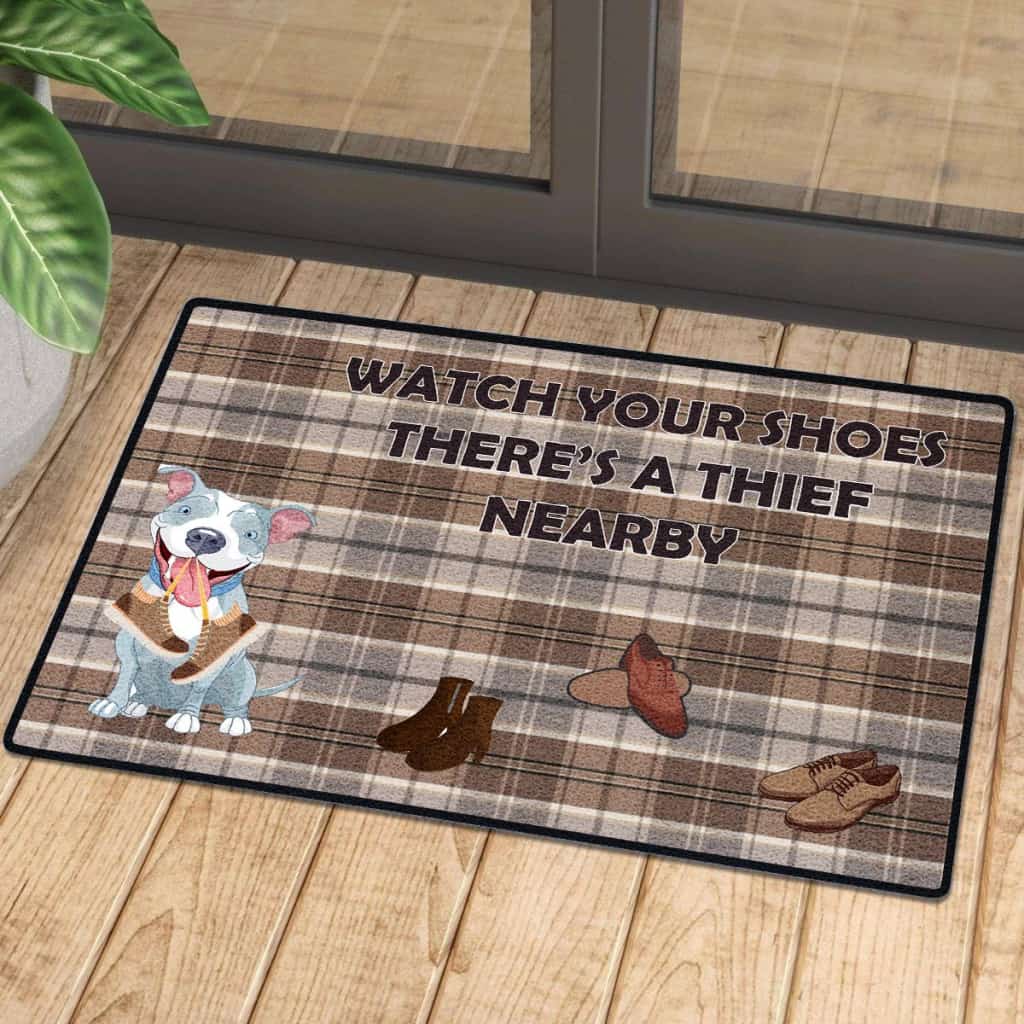 Watch Out Your Shoes Grey Pitbull Doormat | Colorful | Size 8x27'' 24x36''
