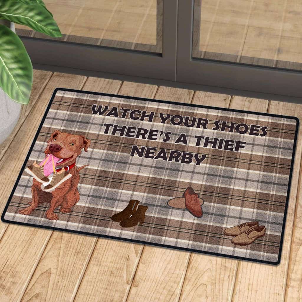 Watch Out Your Shoes Lovely Brown Pitbull Doormat | Colorful | Size 8x27'' 24x36''
