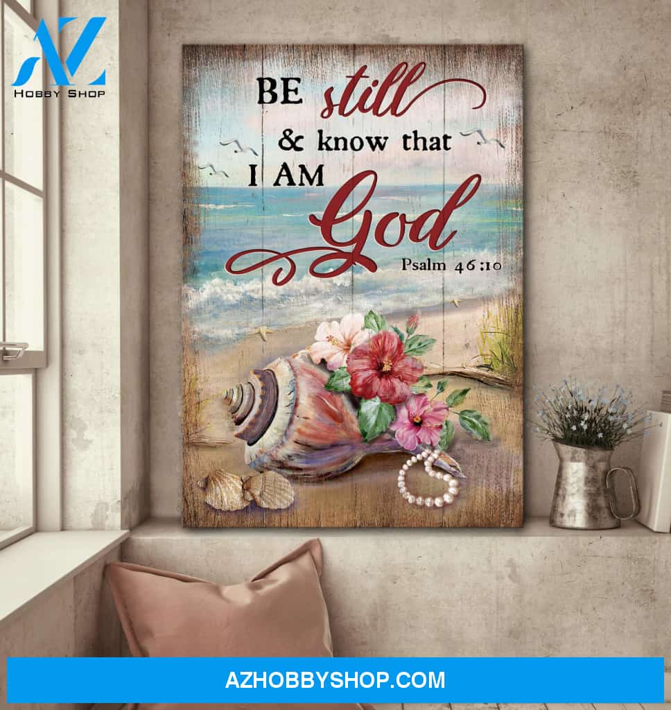 Water snail shell and hibiscus - Be still and know that I am God - Jesus Portrait Canvas Prints, Wall Art