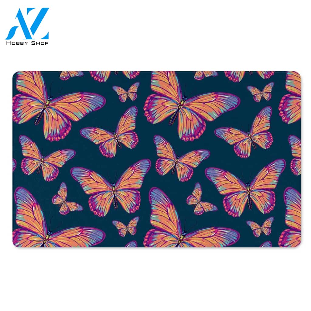 Watercolor Butterfly Print Door Mat