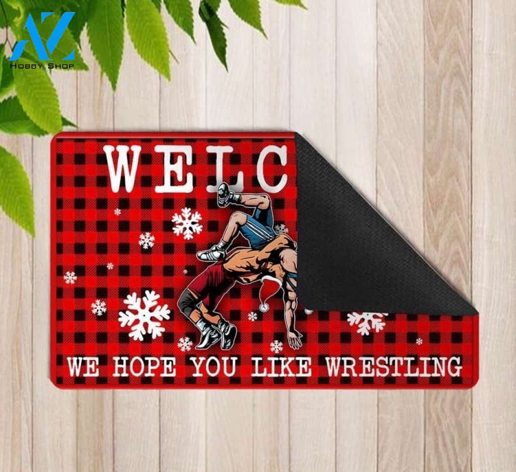 We Hope You Like Wrestling Funny Buffalo Plaid Doormat Gift For Wrestling Lovers Birthday Gift Home Decor Warm House Gift Welcome Mat