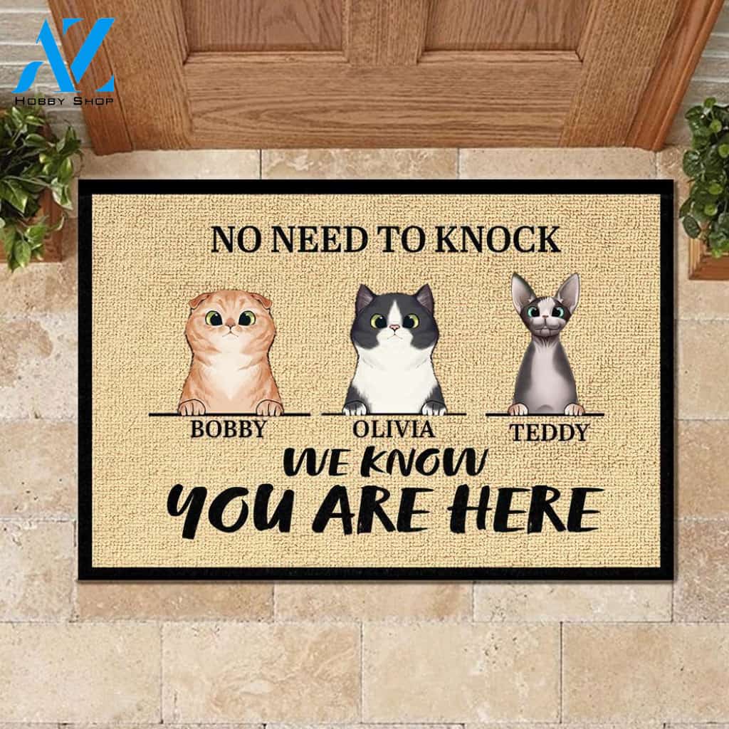 We Know You Are Here - Funny Personalized Cat Doormat