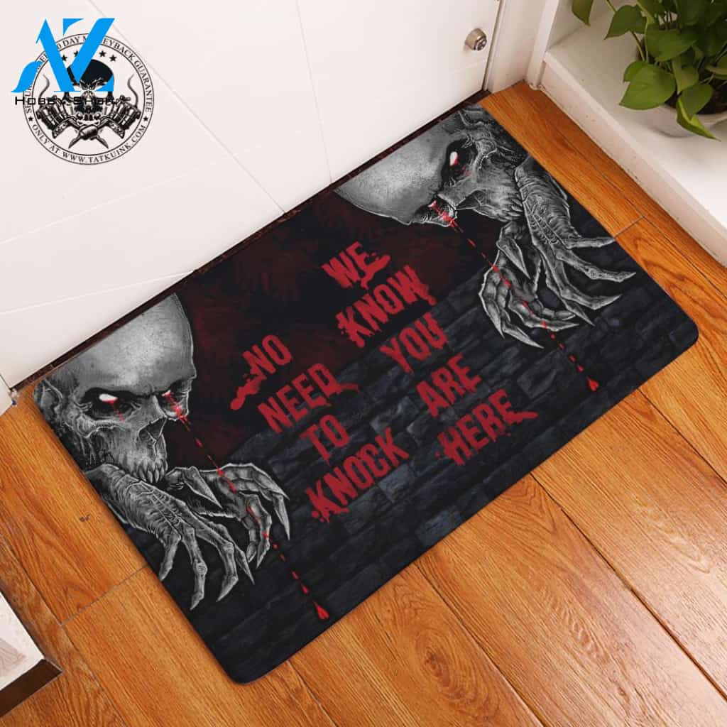 We Know You Are Here Skull Doormat
